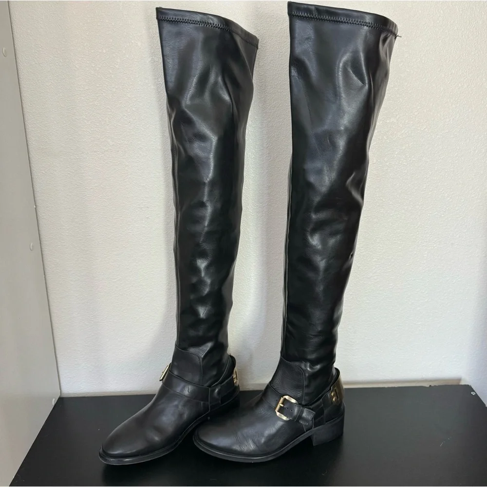Topshop Leather Boots Gold Buckle Size 6 Medium